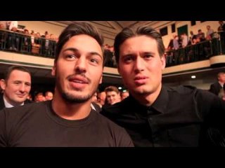 MARIO FALCONE & CHARLIE SIMS (FROM TOWIE) TALK TO KUGAN CASSIUS @ PRIZEFIGHTER HW  (UK v USA)