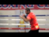KELL BROOK WORKS OUT FOR THE MEDIA AHEAD OF IBF WORLD TITLE CHALLENGE v SHAWN PORTER / CARSON USA
