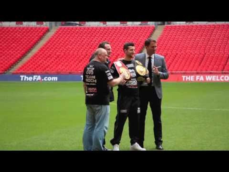 CARL FROCH, EDDIE HEARN, ROB McCRACKEN & MARK SELTZER ON WEMBLEY PITCH / FROCH v GROVES 2