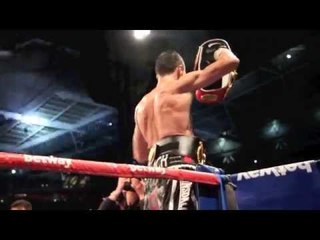 CARL FROCH CELEBRATES IN THE RING AFTER DEVASTATING KNOCKOUT OF GEORGE GROVES.