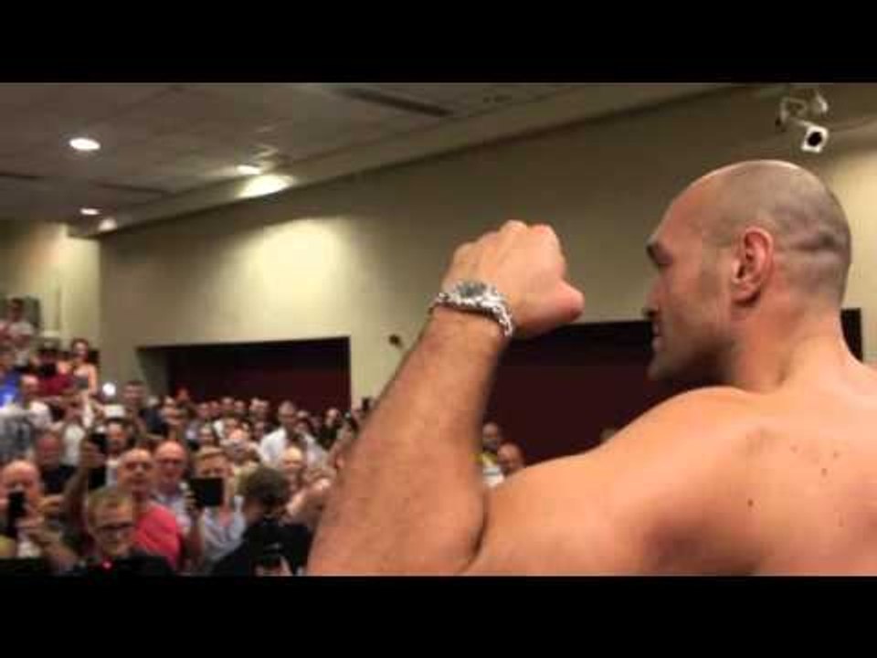 TYSON FURY TORMENTS AND TAUNTS ALEXANDER USTINOV AT WEIGH-IN - **EXCLUSIVE UP CLOSE STAGE FOOTAGE**