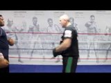 'FAST EDDIE CHAMBERS' WORKS ON THE OVERHAND RIGHT WITH TRAINER PETER FURY / PADWORK