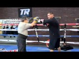 UNDEFEATED HEAVYWEIGHT ANDY RUIZ JR WORKS OUT ON THE PADS @ TOP RANK GYM , LAS VEGAS