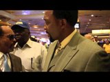 TOMMY 'HITMAN' HEARNS BACKS FLOYD MAYWEATHER OVER MANNY PACQUIAO AS HE IS MOBBED BY FANS @ MGM GRAND