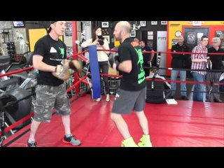 GARY 'SPIKE' O SULLIVAN PAD WORKOUT WITH TRAINER PASCAL COLLINS @ THE RING GYM, BOSTON