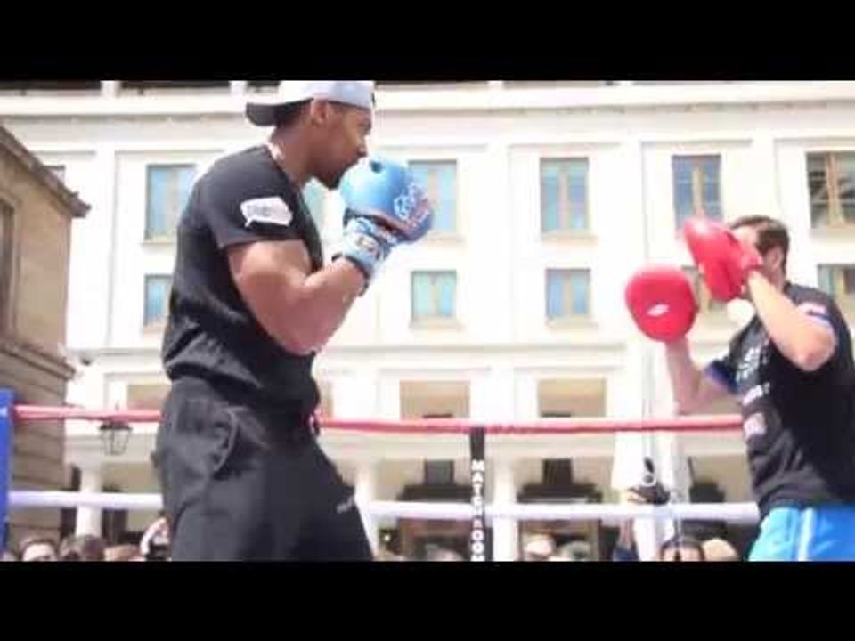 ANTHONY JOSHUA & TONY SIMS OPEN PAD WORKOUT @ COVENT GARDEN / JOSHUA v  JOHNSON / RULE BRITANNIA