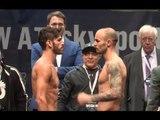 JORGE LINARES v KEVIN MITCHELL OFFICIAL WEIGH IN- LINARES CAME IN 4oz OVER WEIGHT ! / RULE BRITANNIA