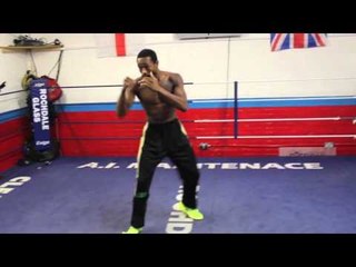AMERICAN CONTENDER JOHN THOMPSON SHOWS HIS SHAPE SHADOW BOXING FOR THE MEDIA / WORLD WAR III