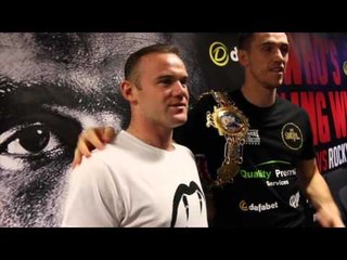 WAYNE ROONEY COMES IN TO CONGRATULATE CALLUM SMITH AT POST-FIGHT PRESS CONFERENCE
