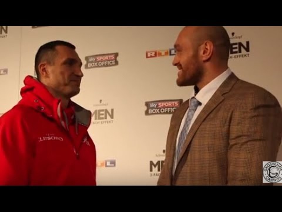 TYSON FURY TORMENTS WLADIMIR KLITSCHKO IN HEAD TO HEAD @ FINAL PRESS CONFERENCE (DUSSELDORF)
