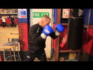 RYAN WALSH SMASHES THE PUNCH BAG AT KICK STOP GYM , NORWICH
