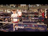 CARL FRAMPTON WORKS OUT ON THE PADS @ OPEN MEDIA DAY WITH TRAINER SHANE McGUIGAN