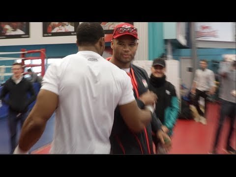 ANTHONY JOSHUA TRAINING HARD FOR PARKER GREETED BY GB TEAM MATE & SPARRING PARTNER BIG FRAZER CLARKE