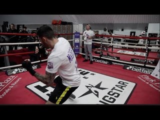TALENTED PROSPECT SAM GILLEY (3-0) 1 KO MOVES AROUND FOR THE CAMERAS IN DAVID HAYE'S LONDON GYM