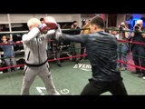 DMITRY BIVOL SHOWS OFF HIS COMBINATIONS & BRUTAL LEFT HOOK DURING PAD SESSION IN NEW YORK