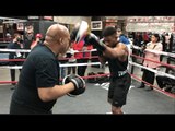 DANIEL JACOBS PAD WORK WITH TRAINER ANDRE ROZIER @ OPEN WORKOUT IN NEW YORK/ JACOBS v SULECKI
