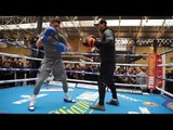 MARTIN J WARD SMASHING THE PADS W/ TRAINER TONY SIMS @ PUBLIC WORKOUT / BELLEW v HAYE II