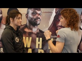 KATIE TAYLOR LOOKS BAFFLED AS KIMBERLEY CONNOR SQUARES UP TO HER IN HEAD TO HEAD @ PRESS CONFERENCE