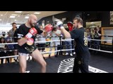 WILDER WARNING?  - TYSON FURY (IN HIS PANTS) SHOWS HIS INCREDIBLE SPEED AS HE BATTERS THE PADS