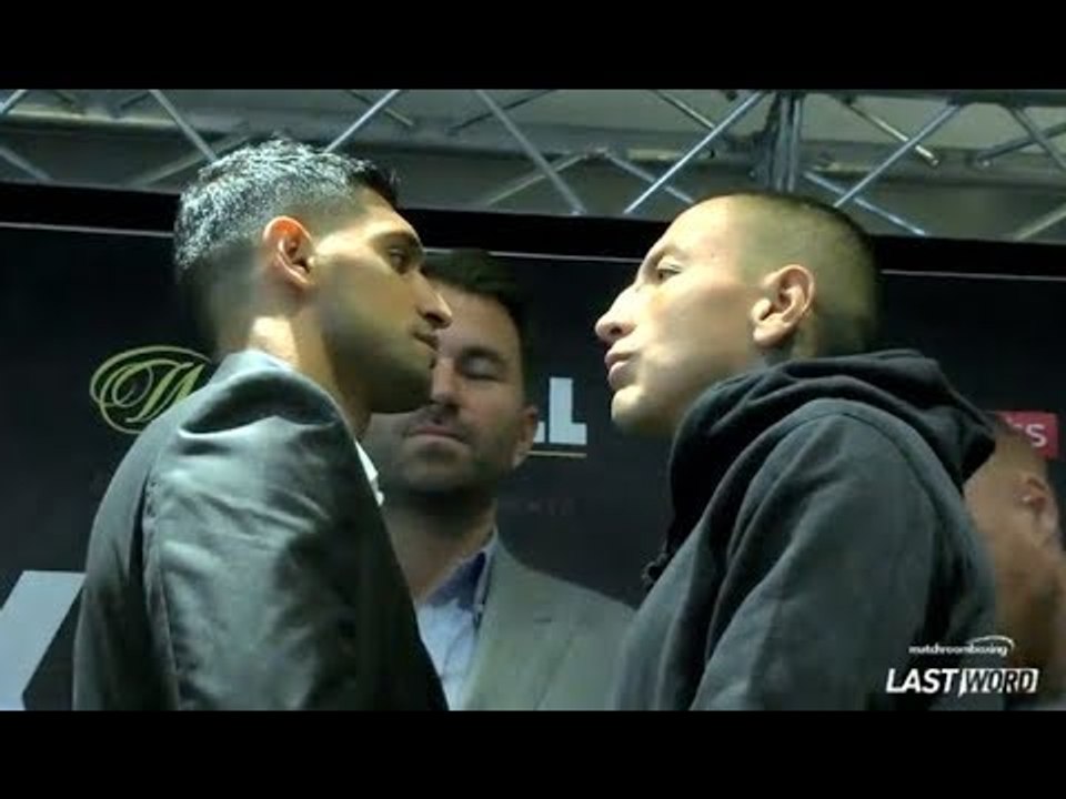 ICE COLD STARE! - AMIR KHAN v SAMUEL VARAGS - HEAD TO HEAD @ FINAL PRESS CONFERENCE / KHAN-VARGAS