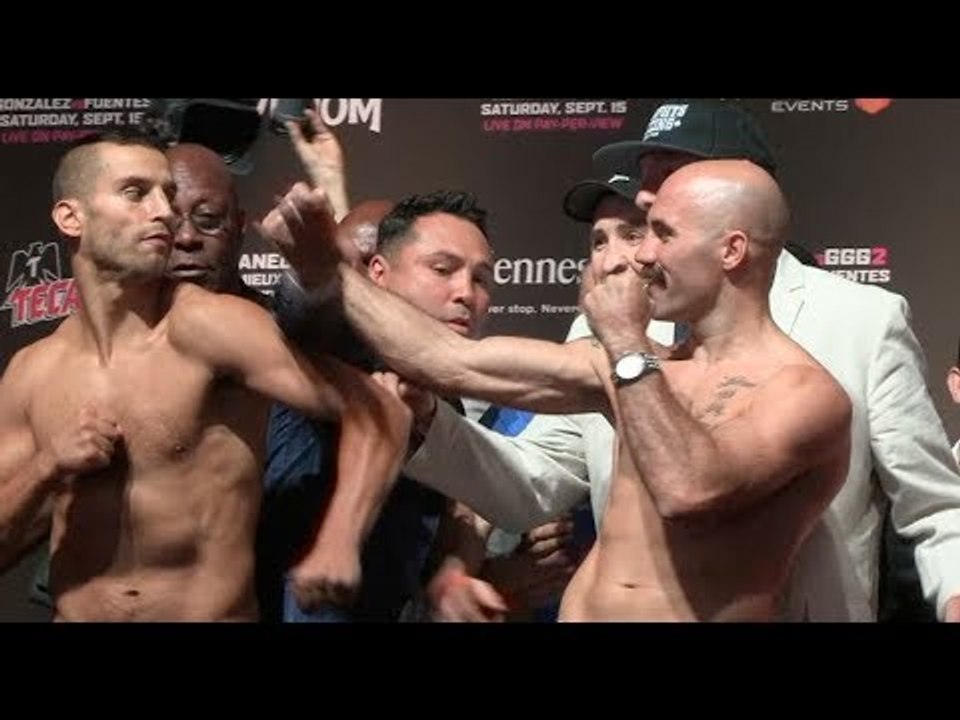 TEMPERS FLARE! - DAVID LEMIEUX & GARY 'SPIKE' O'SULLIVAN SEPARATED BY OSCAR DE LA HOYA @ WEIGH-IN