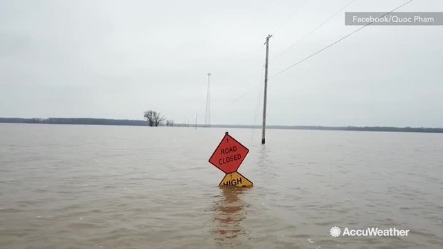 Incredible drone of widespread flooding and road swallowed