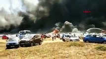 Uçuş gösterisi izlemeye gelenlerin araçları yandı: 300 araba kül oldu