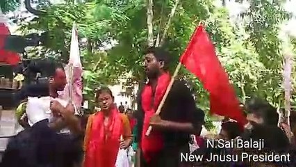 New Jnu president N sai Balaji addressing students after winning