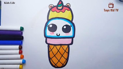 How to draw a Kawaii Ice Cream for children - Kids life
