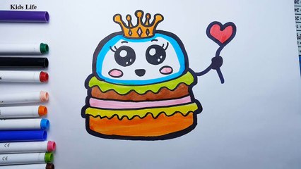 How to draw a kawaii HAMBURGER for children - Kids life