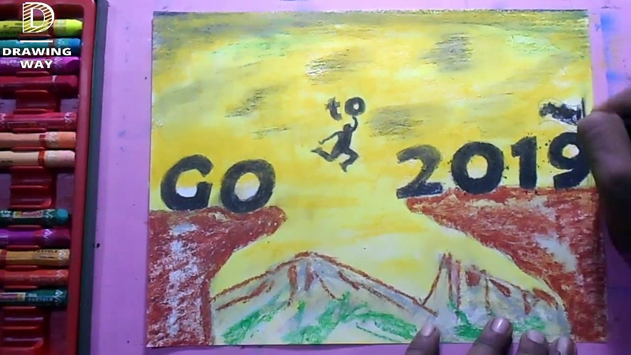 How to draw 2018 jump to 2019 _ new year special drawing ( 371)