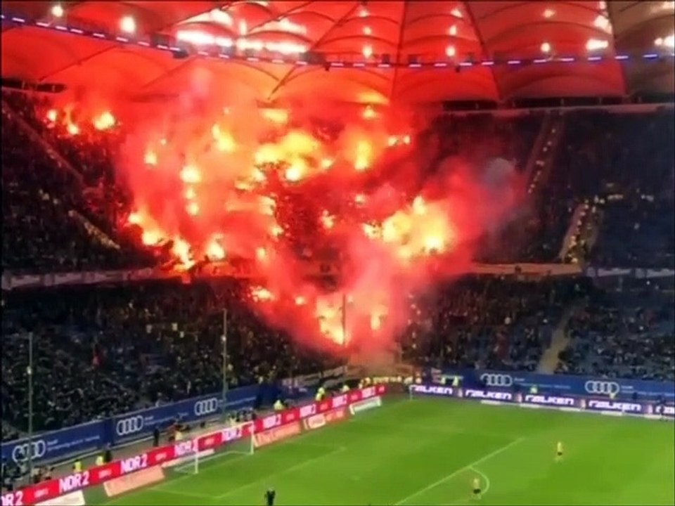 Erst Pyro-Aktion, dann Dino-Choreo- So argern die Fans von Dynamo Dresden den HSV