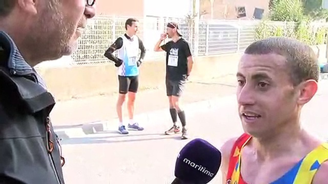 Les réactions de Fouad Latreche et Sandrine Coullet sur la ligne d'arrivée.