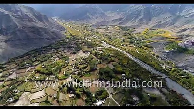 Ladakh aerial journey across fantastic landscape in north Indian trans Himalayan mountains
