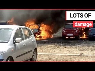 Download Video: 200 vehicles were destroyed by a fire which swept through an Air Force car park | SWNS TV