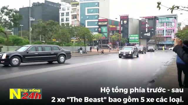 [Cận Cảnh] Đoàn xe 'quái thú' của Tổng thống Trump trên đường phố Hà Nội