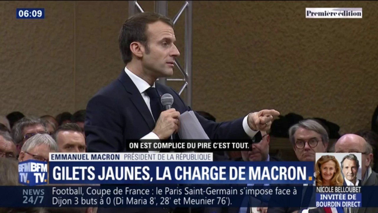 La mise en garde de Macron aux gilets jaunes: "Lorsqu’on va dans des manifestations violentes, on est complice du pire"