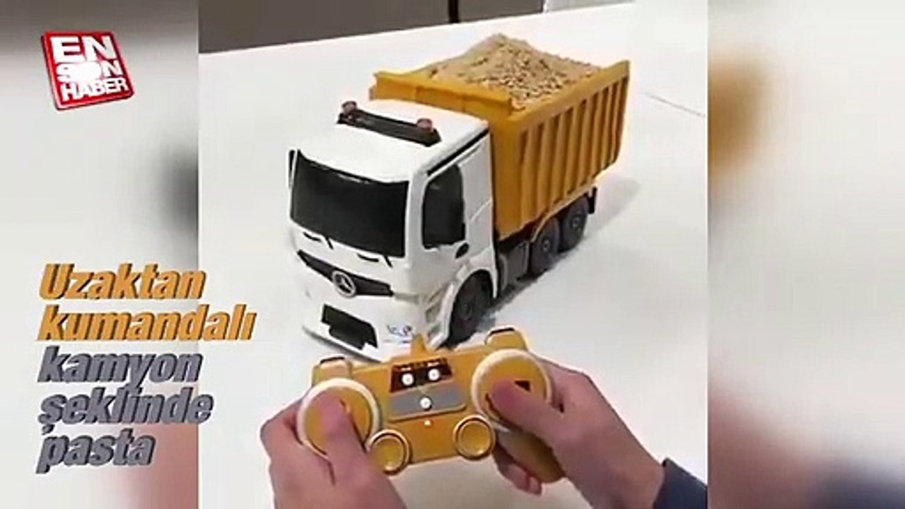 Uzaktan kumandalı kamyon şeklinde pasta