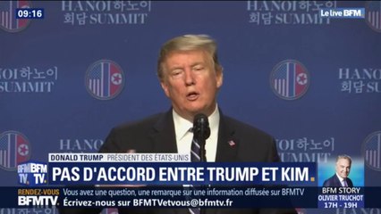"On ne pouvait pas lever toutes les sanctions." Donald Trump justifie l'échec du sommet avec la Corée du Nord