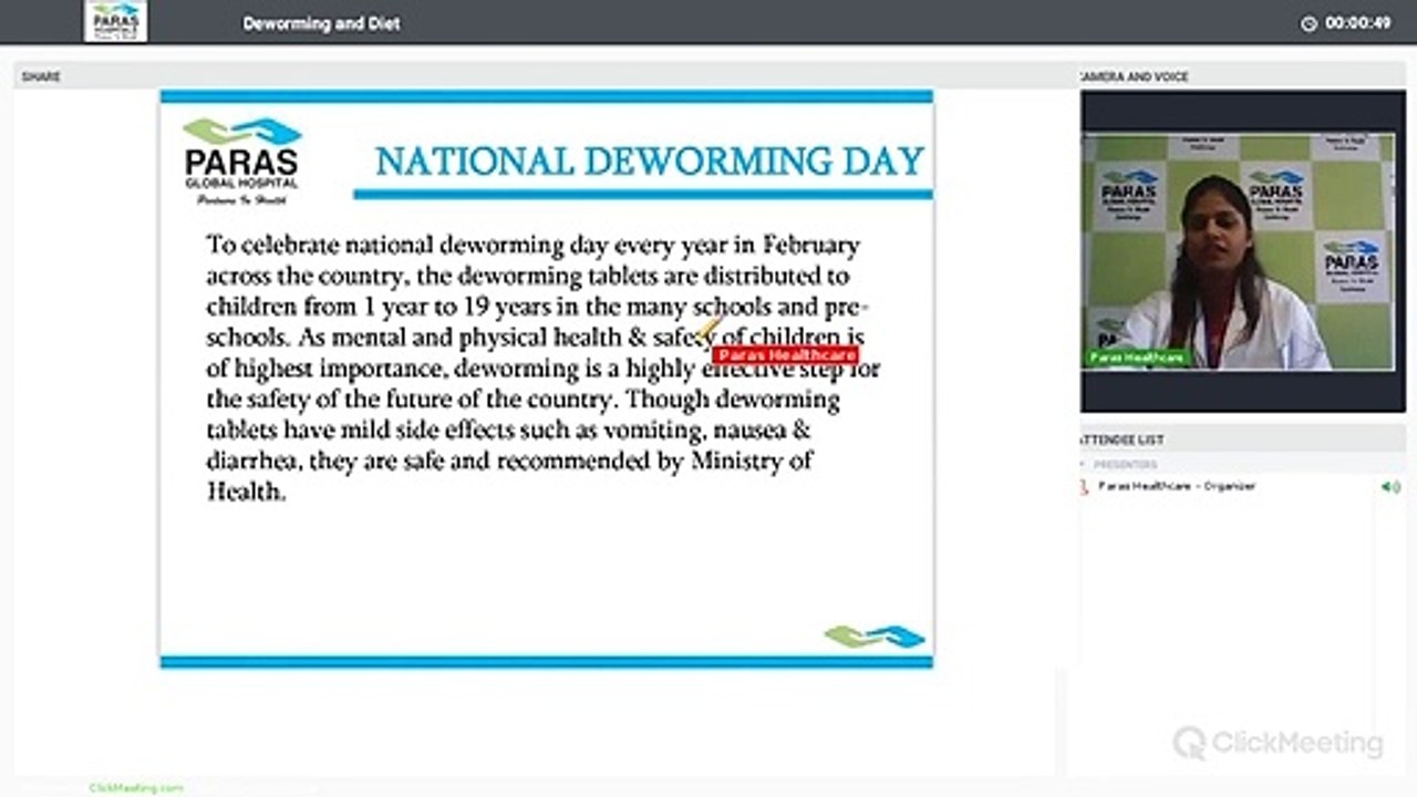 Live Webinar | Let's talk about Deworming and Diet | Dt Ankita Jha, Paras Global Hospital, Darbhanga.