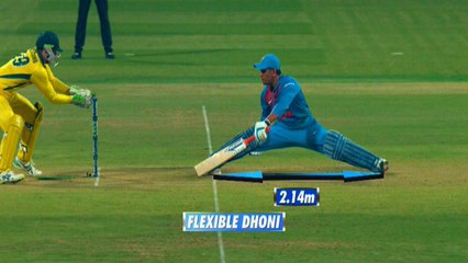 Dhoni streches 2.14 metres to avoid stumping | ரப்பர் மாதிரி காலை இழுத்து கிரீஸில் வைத்த தோனி!