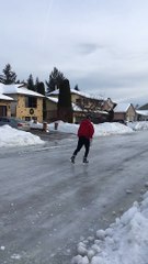 Weather Conditions Turn Street into Perfect Ice Rink