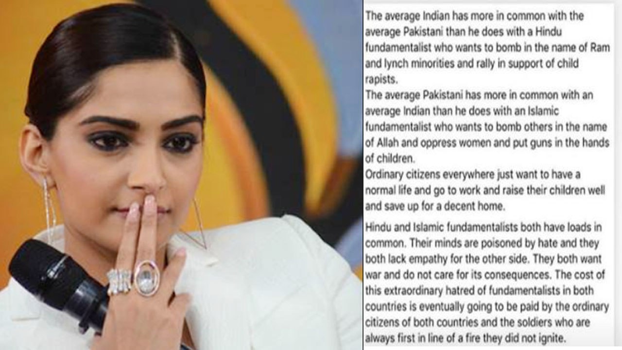 Sonam Kapoor slams by TROLLERS on her India & Pakistan's post; Check Out | FilmiBeat