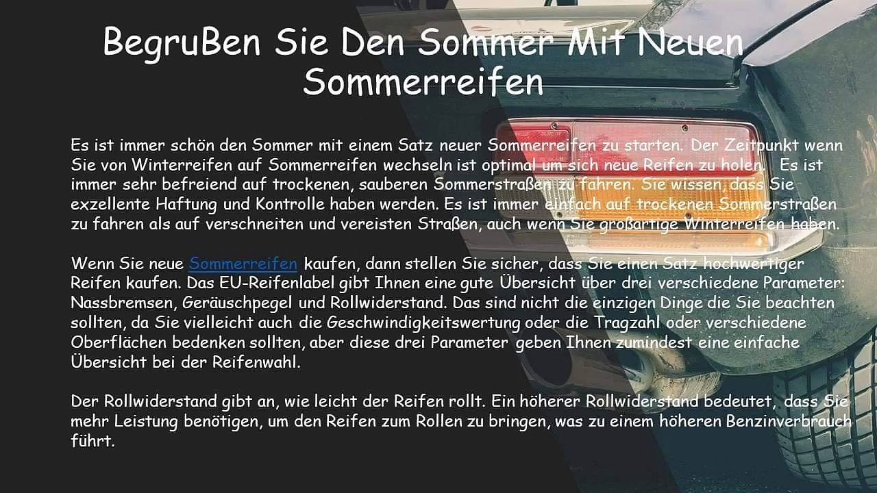 BegruBen Sie Den Sommer Mit Neuen Sommerreifen