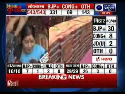 BJP's Sushma Swaraj wins Vidisha, congratulates Modi on impressive poll win