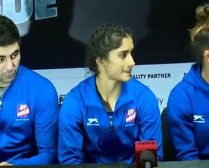 PWL 3 Day 7_ UP Dangal wrestlers briefing the Media over the victory against Delhi