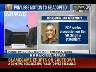 Breaking News : Uproar in J&K Assembly - PDP seeks discussion on General VK Singh's statement