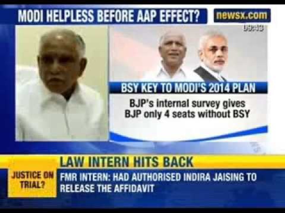 NewsX: BSY key to Narendra Modi's 2014 plan. Internal survey gives only 4 seats to BJP without BSY