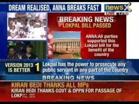 NewsX: Anna Hazare breaks his 9-day fast as Lokpal bill is passed