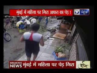 Tree falls on a woman walking on the road in Chembur, Mumbai
